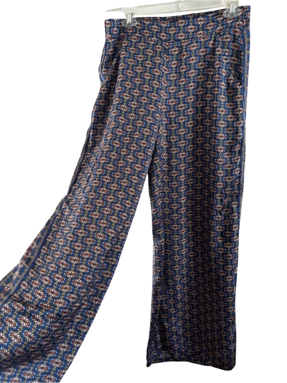 Max Studio Navy and Orange Patterned Wide Leg Pants